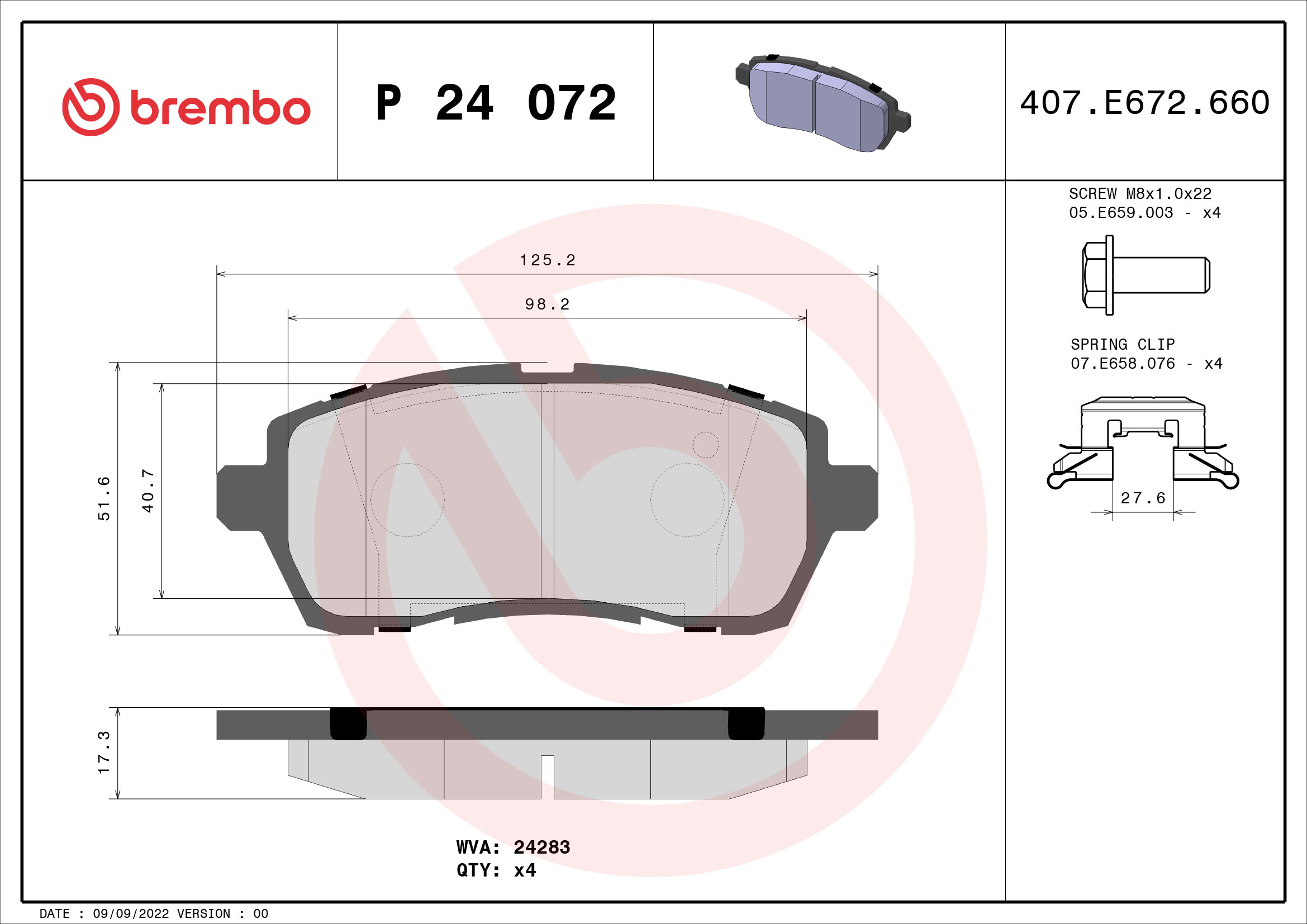 A.B.S. P 24 072 BREMBO Bremsbelagsatz, Scheibenbremse